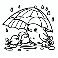 unter dem Regen Dach sitzt ein Spatz mit three Jungen