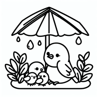 unter dem Regen Dach sitzt ein Spatz mit three Jungen