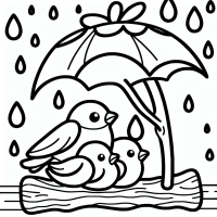 unter dem Regen Dach sitzt ein Spatz mit three Jungen