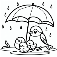 unter dem Regen Dach sitzt ein Spatz mit three Jungen